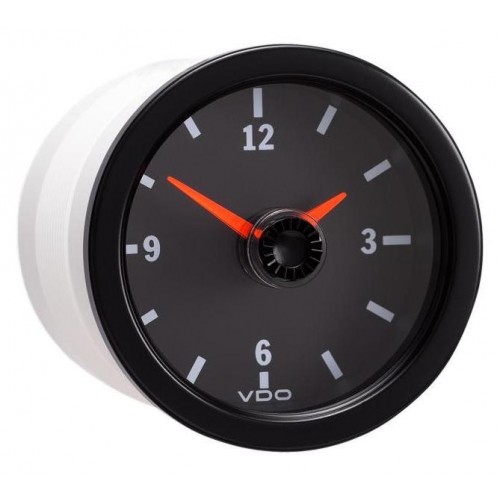 VDO Vision Black 52mm Clock Gauge - 12-24V, 370-155, For Marine, Automotive, Or Dash Panels